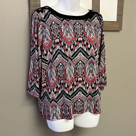 Alfred Dunner Women’s Abstract BoatNeck 3/4 Sleeves Pullover Shirt- LP - Picture 3 of 13